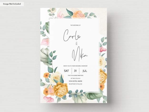 Beautiful hand drawn floral wedding invitation card template