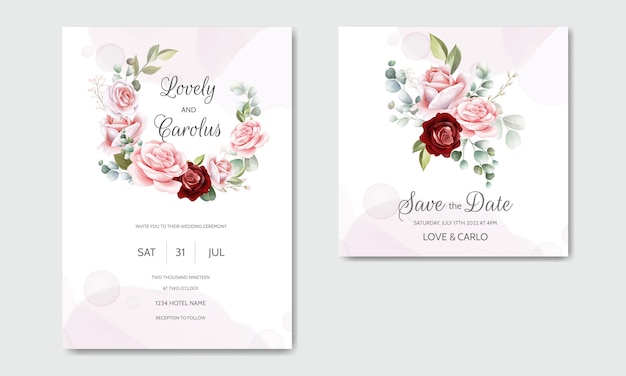 Beautiful Hand Drawn Floral Wedding Invitation Card