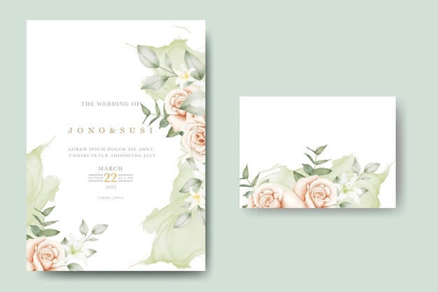 Beautiful hand drawn flower wedding invitation card set