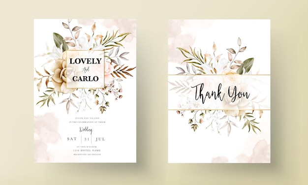 Beautiful hand drawn flower wedding invitation card set