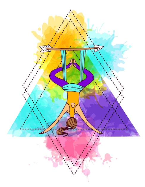 Beautiful hand drawn illustration aerial yoga Doodle style drawing