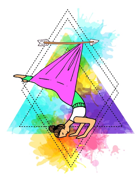 Beautiful hand drawn illustration aerial yoga Doodle style drawing