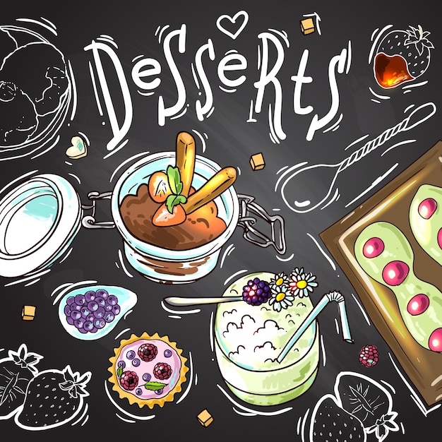 Vector beautiful hand drawn illustration sweets food top view