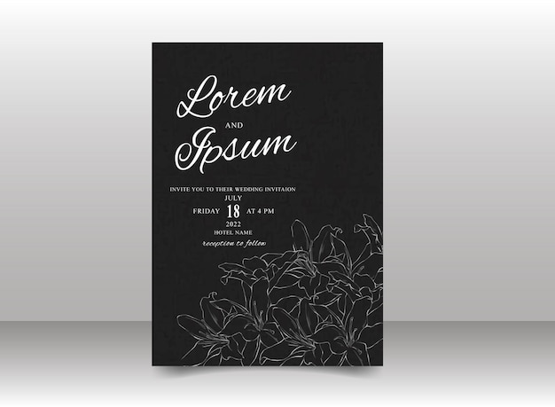 Beautiful Hand Drawn Lineart Floral Wedding  invitation card