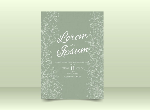 Beautiful Hand Drawn Lineart Foliage Wedding  invitation card