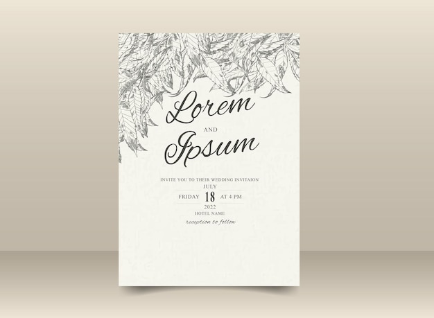 Beautiful Hand Drawn Lineart Foliage Wedding invitation card