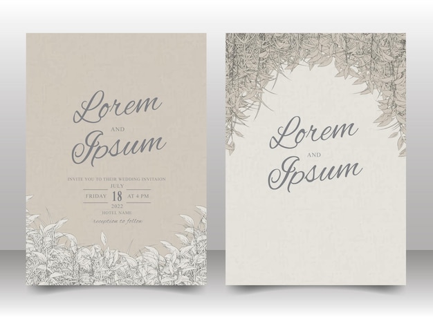 Beautiful Hand Drawn Lineart Foliage Wedding invitation card