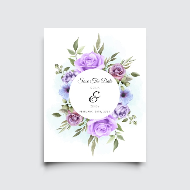 beautiful hand drawn purple roses wedding invitation template