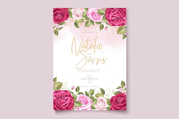 beautiful hand drawn red roses invitation card template