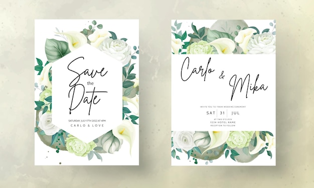 beautiful hand drawn rose and calla lily flower wedding invitation card