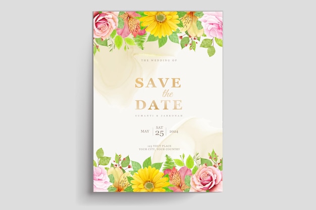 beautiful hand drawn roses wedding invitation card set