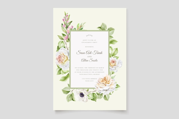 beautiful hand drawn roses wedding invitation card set