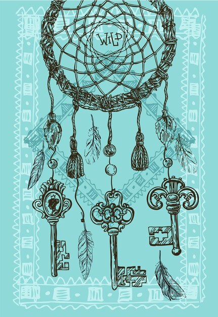 Beautiful hand drawn vector boho style illustration of dreamcatcher Use for postcards print for tshirts posters wedding invitation tissue linens