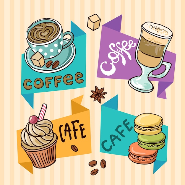 Beautiful hand drawn vector illustration coffee and sweets Doodle style