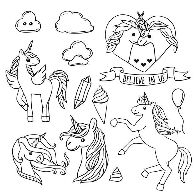 Vector beautiful hand drawn vector illustration unicorn cartoon style good for baby clothes