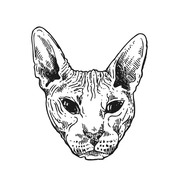 Vector beautiful hand drawn vector sketch portrait of bald cat tattoo style