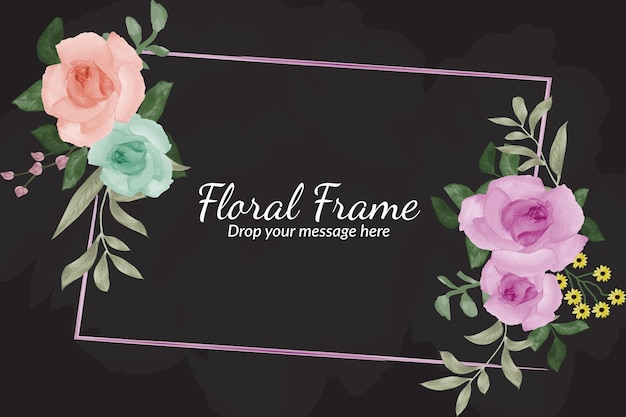 Beautiful hand drawn watercolor floral frame background with sample text template Free Vector