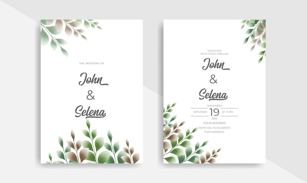 Beautiful hand drawn watercolor floral wedding invitation card template