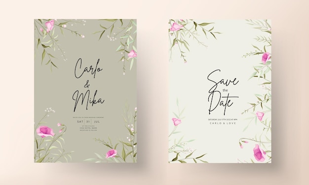 Vector beautiful hand drawn wedding invitation card with elegant small flowers