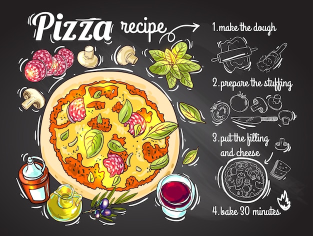 Beautiful hand drwan vector illustration cooking pizza for your design