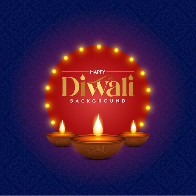 Beautiful Happy Diwali Background with oil lamps and Lights