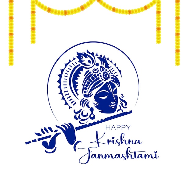 Beautiful happy janmashtami with lord krishna hand playing bansuri festival design