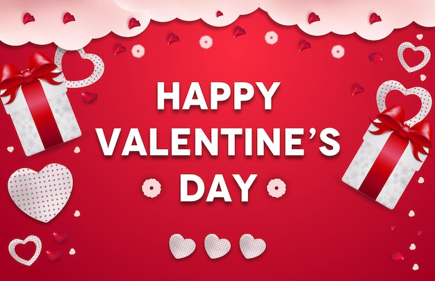 Beautiful happy valentine's day text vector design with hearts shape and gift box