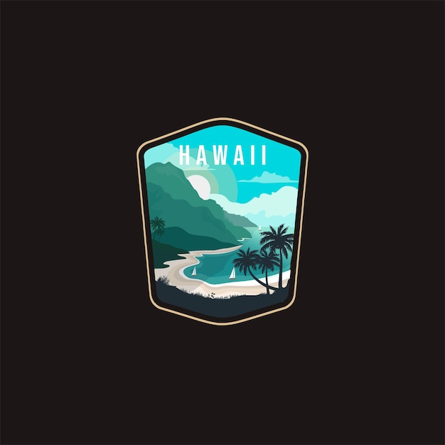 Beautiful Hawaii beach poster design illustration seascape surf adventure poster