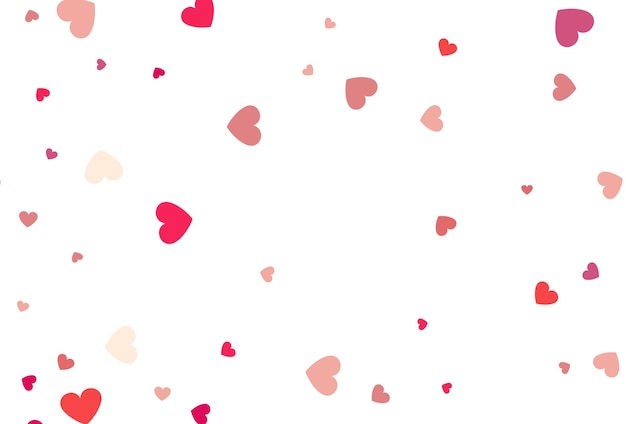 Beautiful hearts confetti falling on the white background