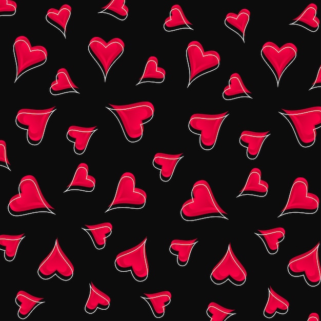 Beautiful hearts valentines day with black background illustration Free Vector