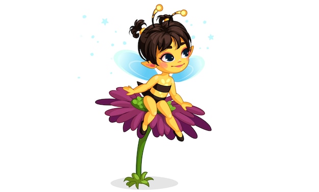 beautiful honey bee fairy sitting on the flower