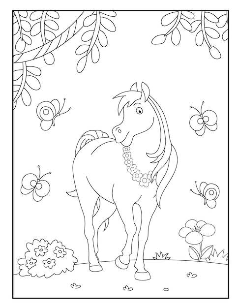 Beautiful horse coloring page for kids