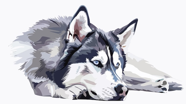 Vector beautiful husky dog sitting on white background in vector style