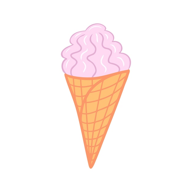 Beautiful ice cream in waffle cone Hand drawn illustration