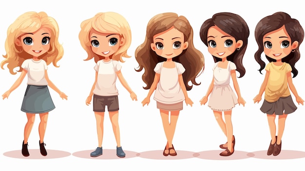 Vector beautiful illustration of girls on white background