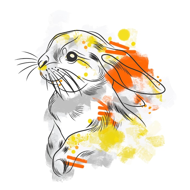 Beautiful illustration of a graphic rabbit on canvas with strokes