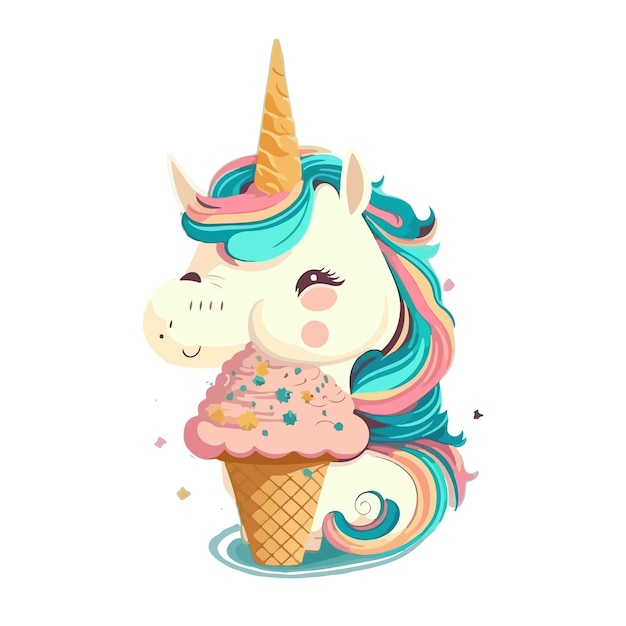 Beautiful illustration unicorn fashionable ink and watercolor style