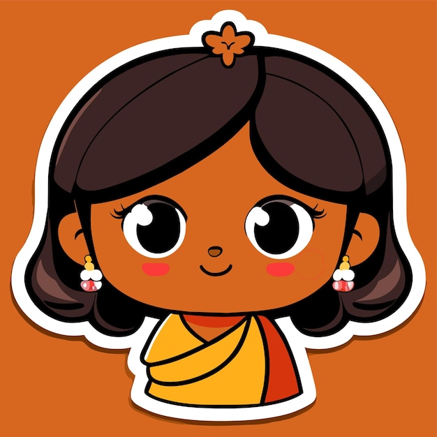 Beautiful indian bride saree portrait hand drawn cartoon sticker icon concept isolated illustration