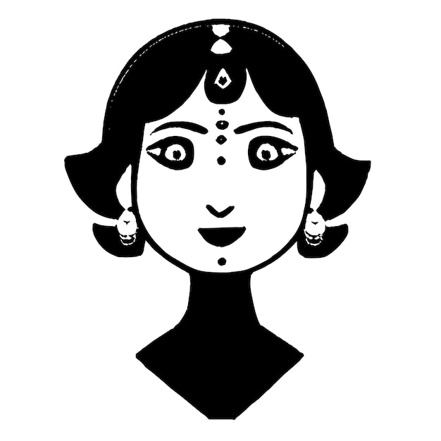 Beautiful indian bride saree portrait hand drawn cartoon sticker icon concept isolated illustration