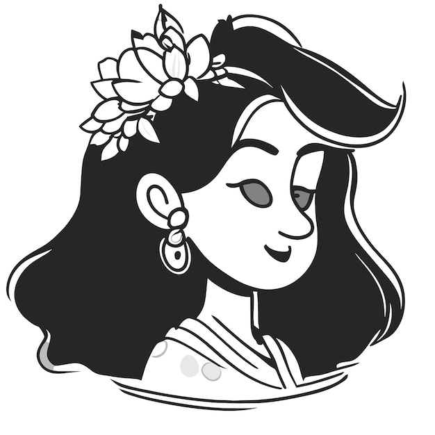 Beautiful indian bride saree portrait hand drawn cartoon sticker icon concept isolated illustration