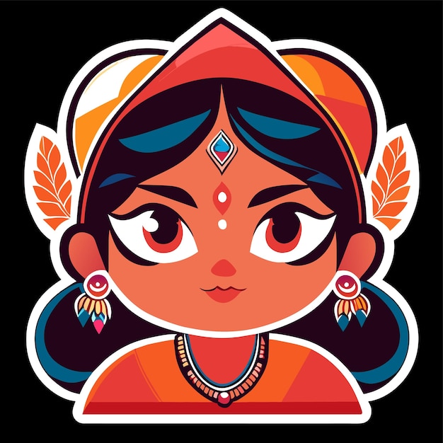 Beautiful indian bride saree portrait hand drawn cartoon sticker icon concept isolated illustration