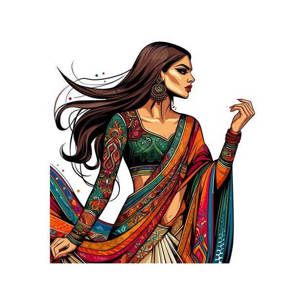 Vector beautiful indian woman in sari model indian woman