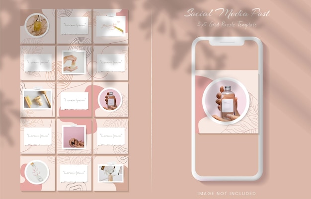 Beautiful instagram post template collection in grid puzzle style