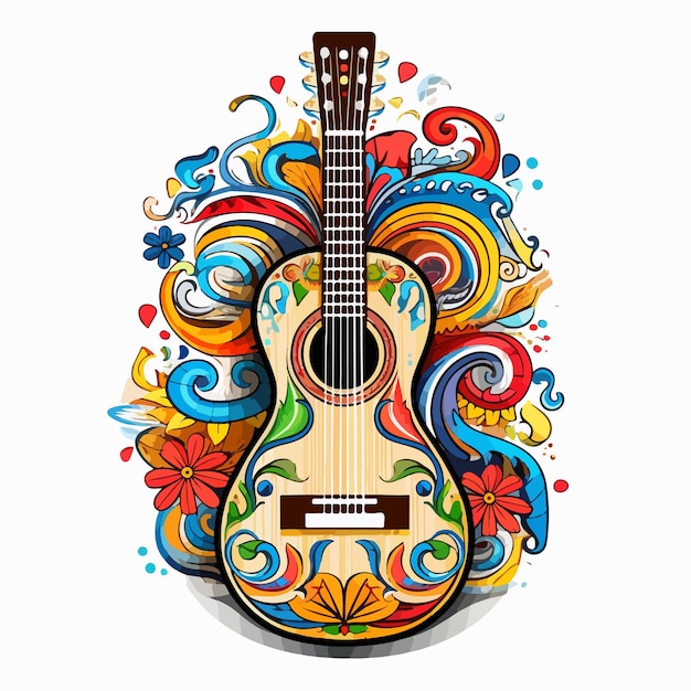 Vector beautiful intricate design on mexican guitar