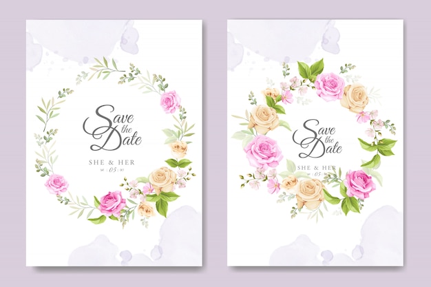 beautiful invitation card with colourful floral and leaves template