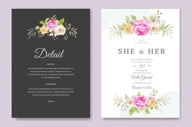 beautiful invitation card with colourful floral and leaves template