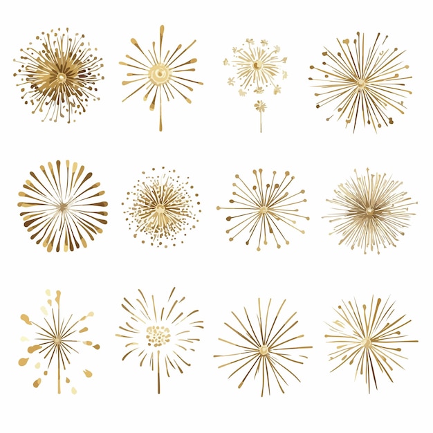 Vector beautiful isolated golden fireworks set in gold