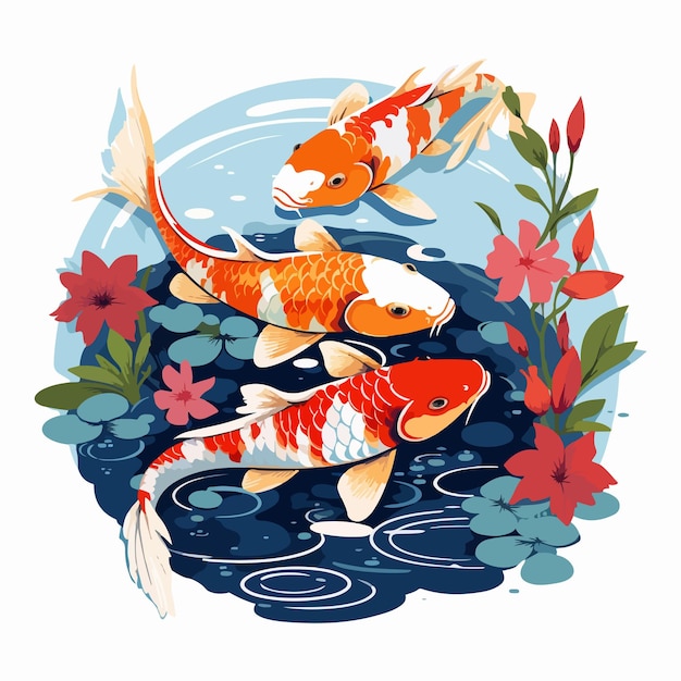 Vector beautiful japanese koi fish swimming in asian water pond