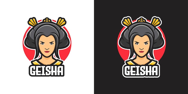 Beautiful Japanese Woman Geisha Mascot Character Logo Template