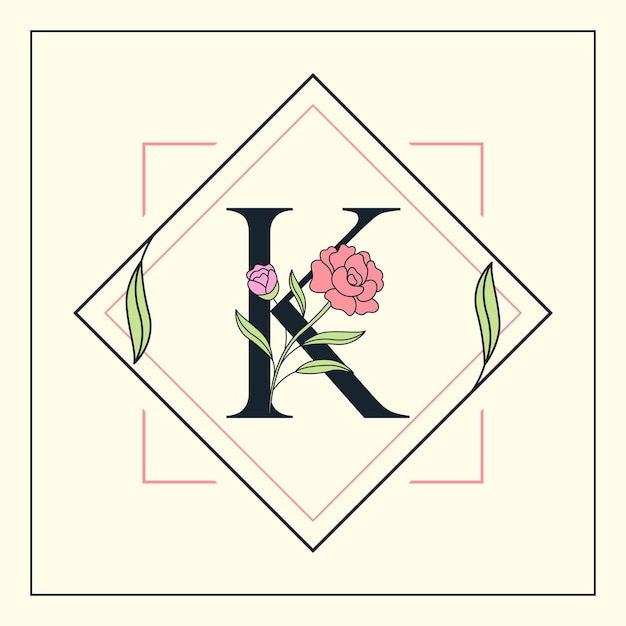 Vector beautiful k floral letter ornaments logo